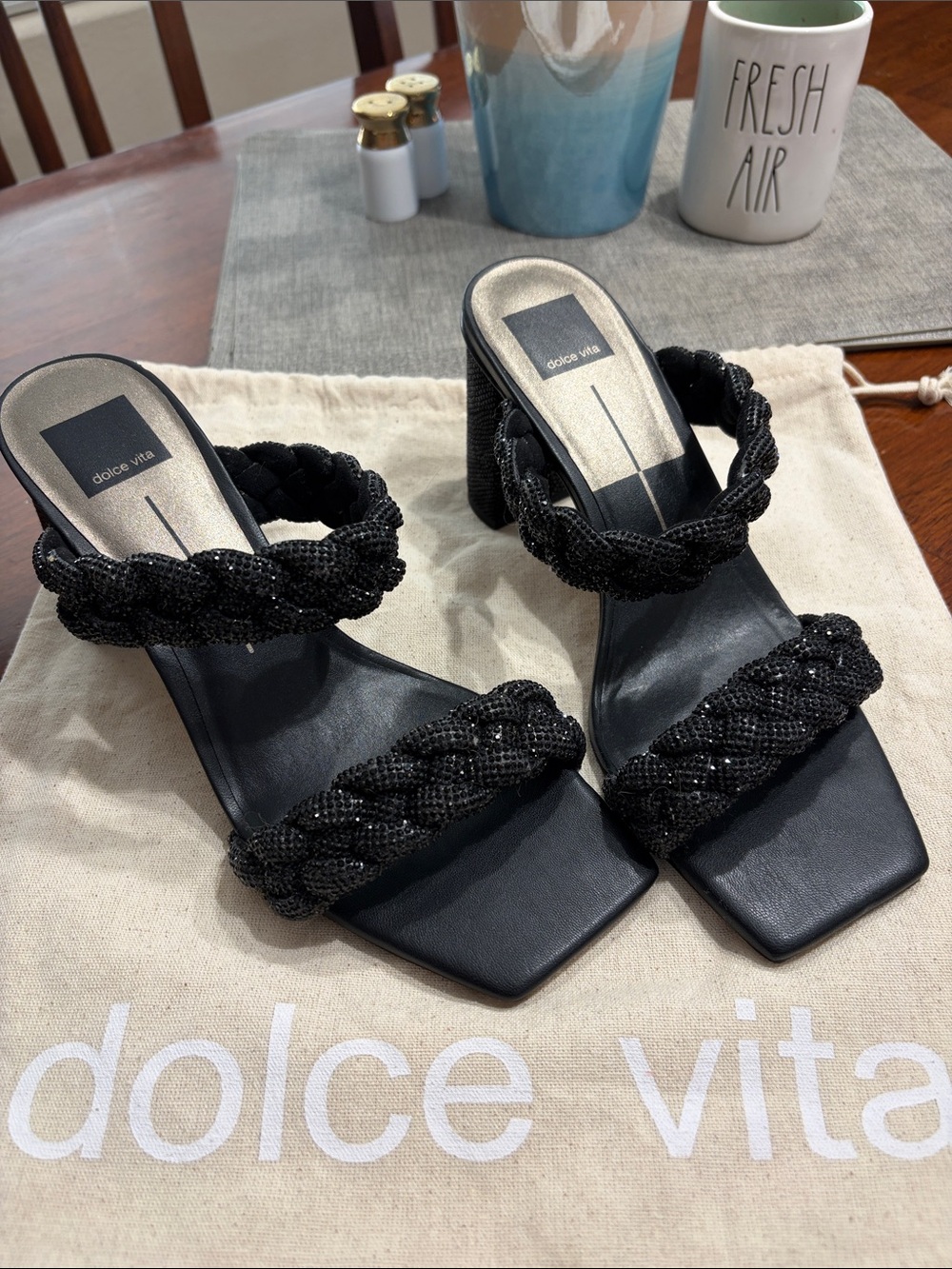 Dolce Vita Black Braided Beaded Mule Sandals